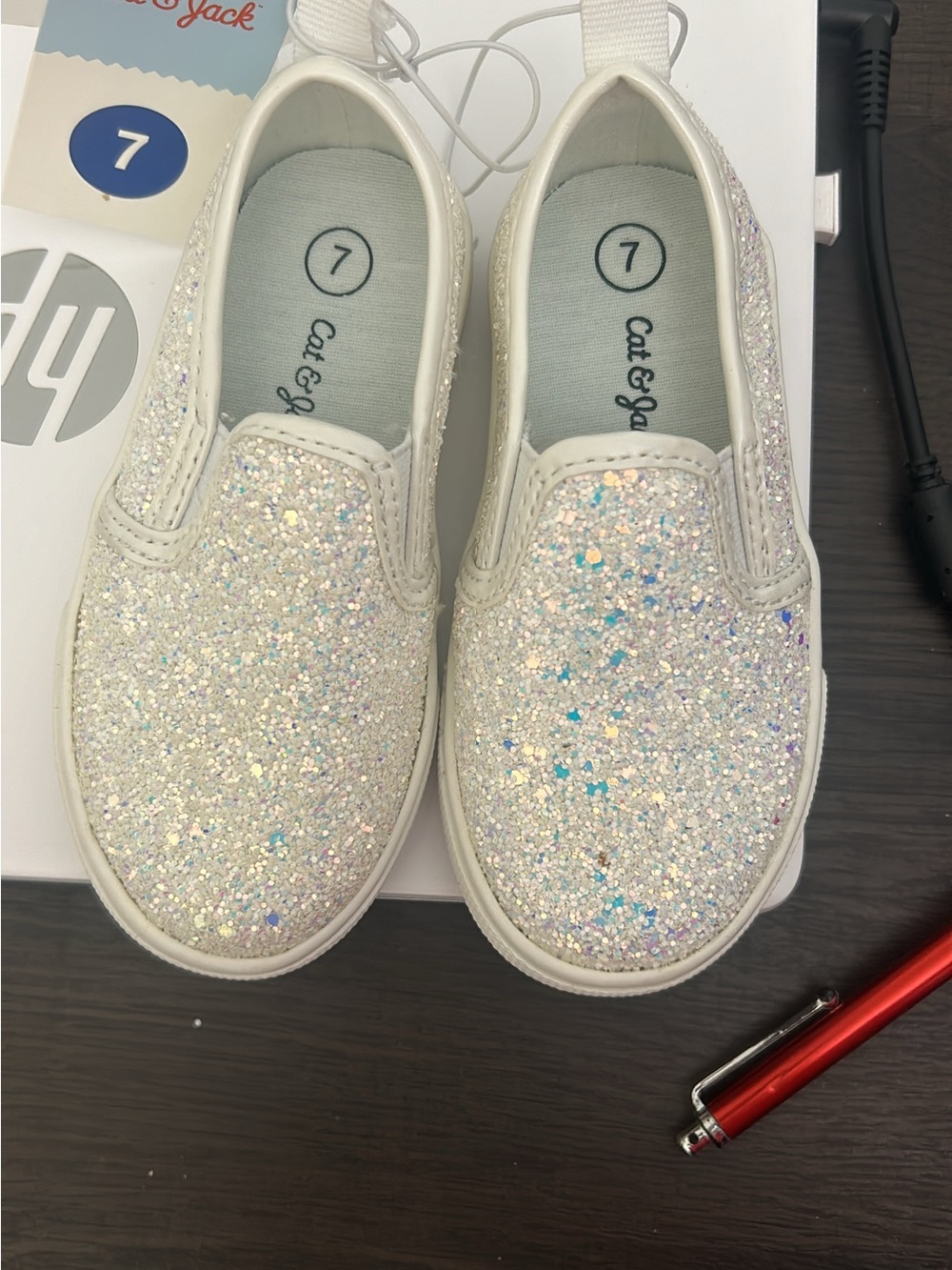 Cat & Jack White/Iridescent Glitter Slip-On Kids Shoes